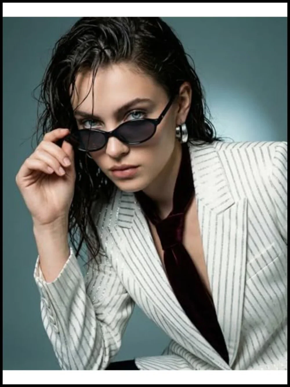 Retro Oval Polarized Sunglasses 90s Y2K Narrow Cat Eye UV Protection